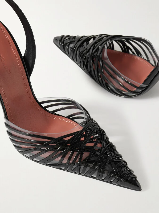 Amina Muaddi - Lori Sling Patent-leather And Pvc Slingback Pumps - Black - Image 4