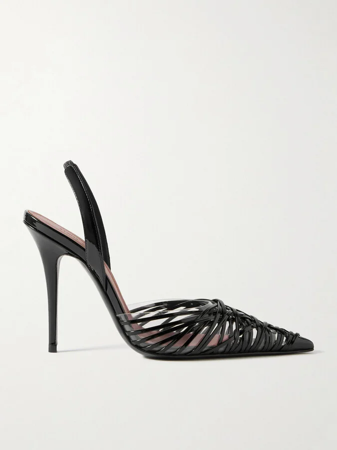 Amina Muaddi - Lori Sling Patent-leather And Pvc Slingback Pumps - Black