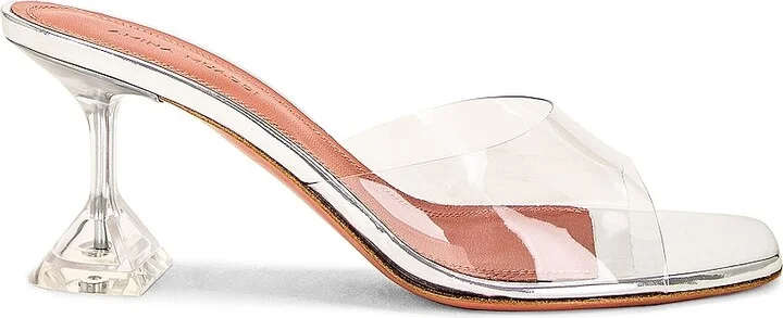 AMINA MUADDI Lupita 70 Glass Slipper Mule in Metallic Silver