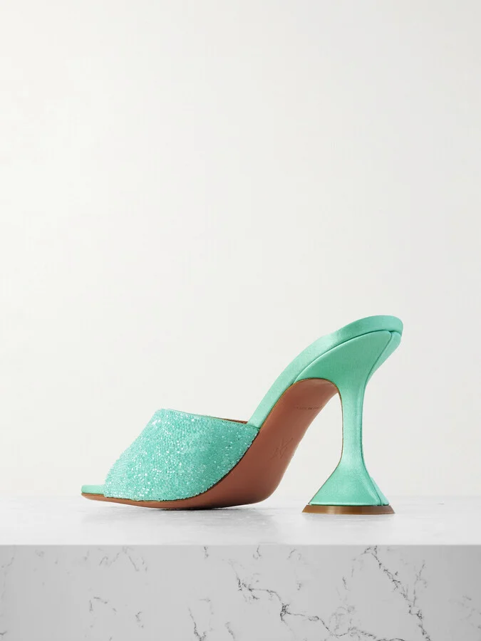 Amina Muaddi - Lupita Crystal-embellished Satin Mules - Green - Image 3
