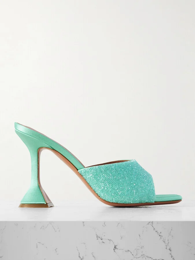 Amina Muaddi - Lupita Crystal-embellished Satin Mules - Green