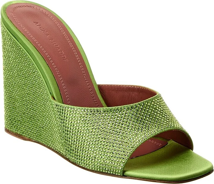 Amina Muaddi Lupita Crystal Satin Wedge Sandal