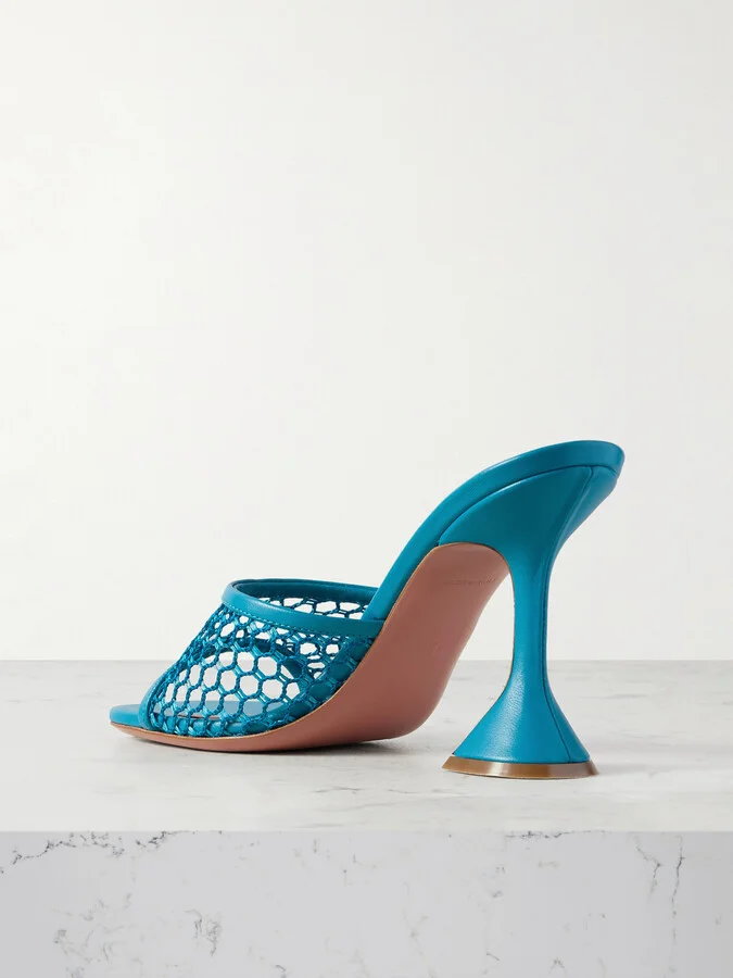 Amina Muaddi - Lupita Fishnet And Leather Mules - Blue - Image 3