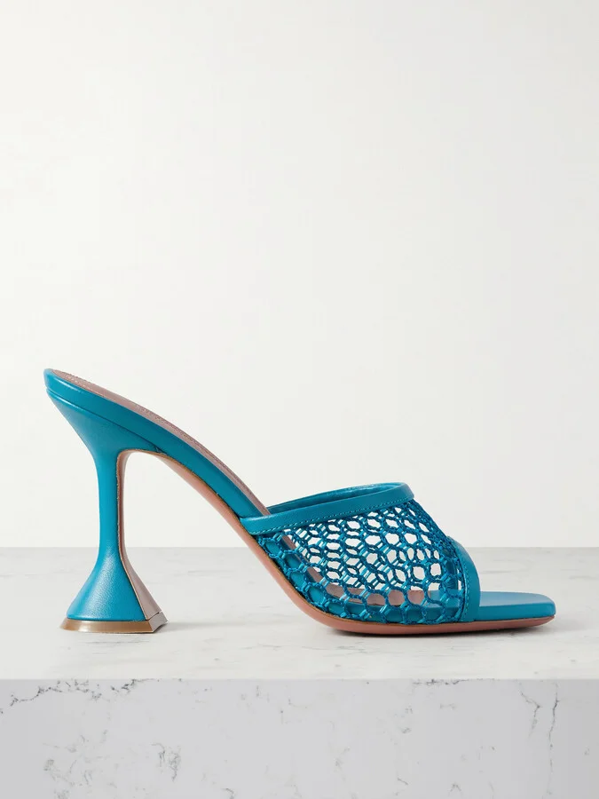 Amina Muaddi - Lupita Fishnet And Leather Mules - Blue