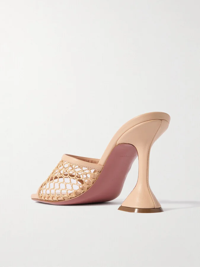 Amina Muaddi - Lupita Fishnet And Leather Mules - Neutrals - Image 3