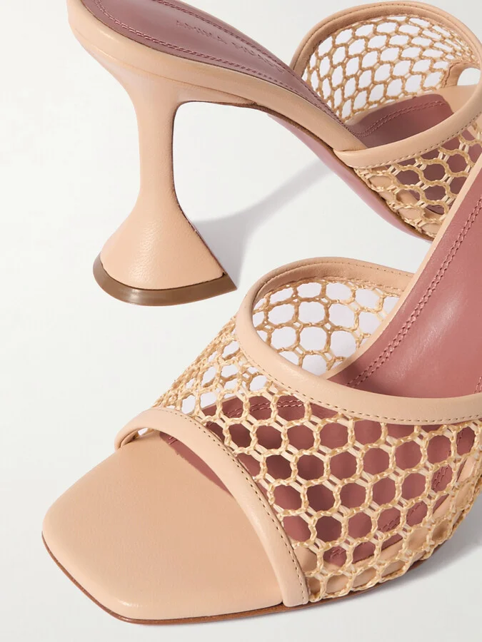 Amina Muaddi - Lupita Fishnet And Leather Mules - Neutrals - Image 4