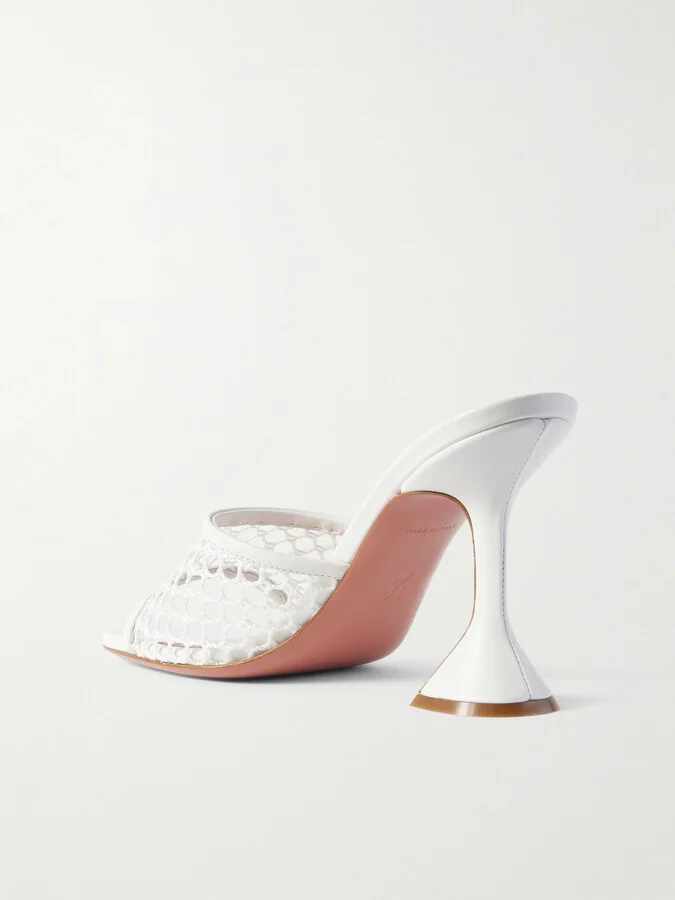 Amina Muaddi - Lupita Fishnet And Leather Mules - White - Image 3