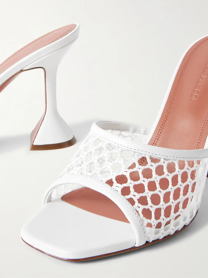 Amina Muaddi - Lupita Fishnet And Leather Mules - White - Image 4