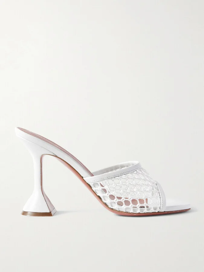 Amina Muaddi - Lupita Fishnet And Leather Mules - White