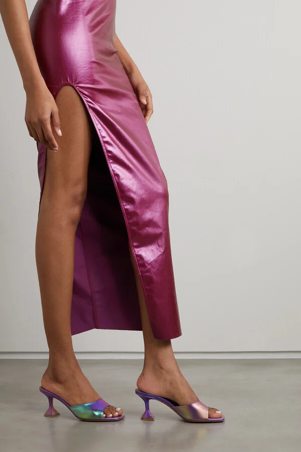 Amina Muaddi - Lupita Iridescent Leather Mules - Yellow - Image 2