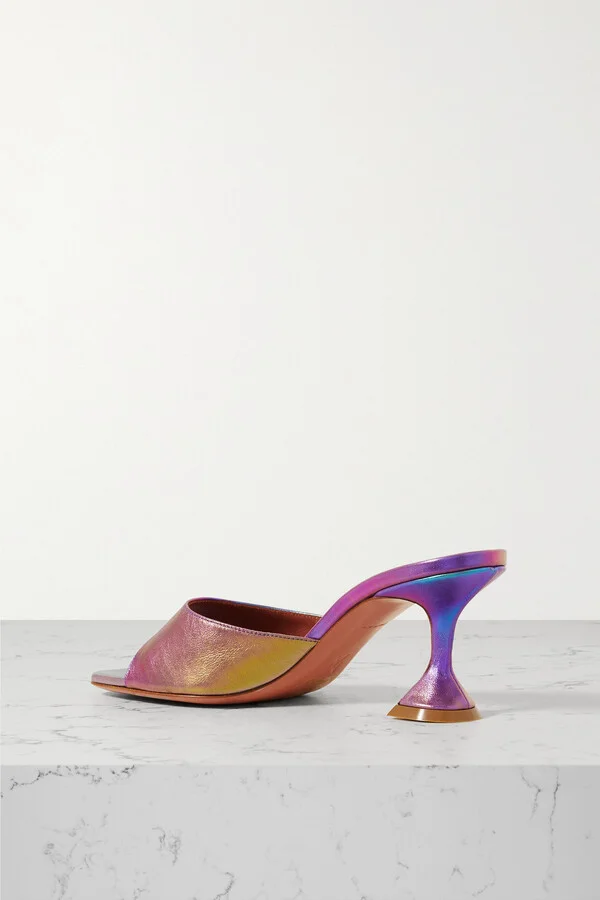 Amina Muaddi - Lupita Iridescent Leather Mules - Yellow - Image 3