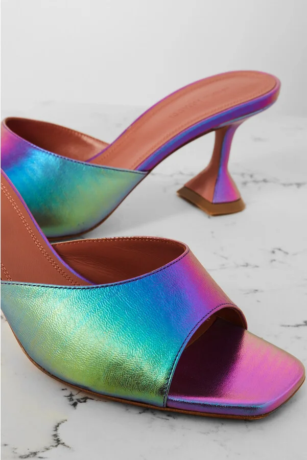Amina Muaddi - Lupita Iridescent Leather Mules - Yellow - Image 4