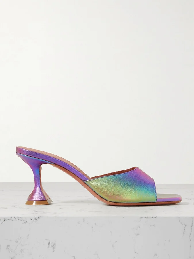 Amina Muaddi - Lupita Iridescent Leather Mules - Yellow