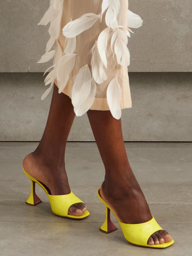 Amina Muaddi - Lupita Ostrich-effect Leather Mules - Yellow - Image 2