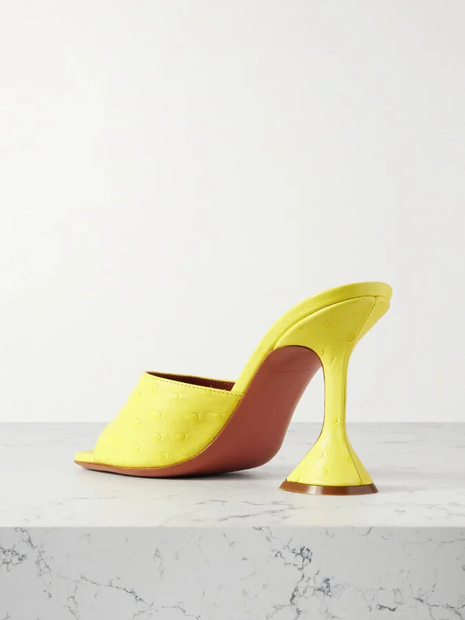 Amina Muaddi - Lupita Ostrich-effect Leather Mules - Yellow - Image 3