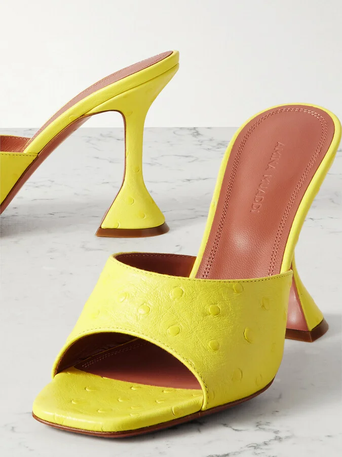 Amina Muaddi - Lupita Ostrich-effect Leather Mules - Yellow - Image 4