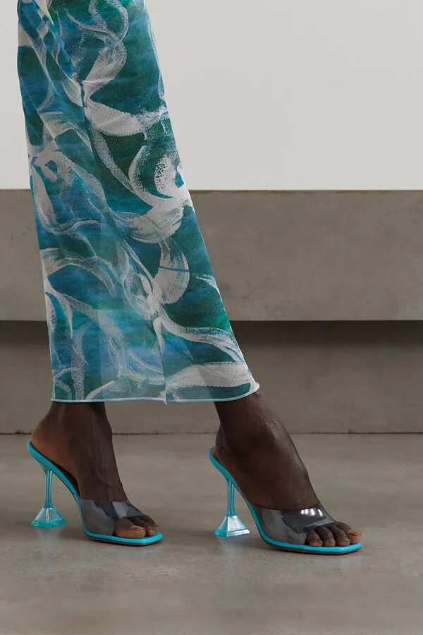 Amina Muaddi - Lupita Pvc And Patent-leather Mules - Blue - Image 2