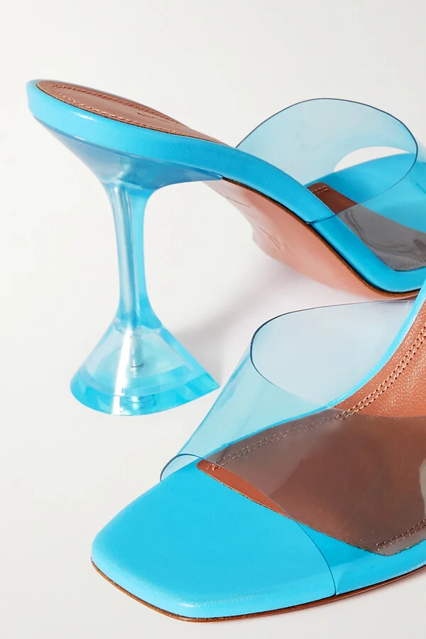 Amina Muaddi - Lupita Pvc And Patent-leather Mules - Blue - Image 4