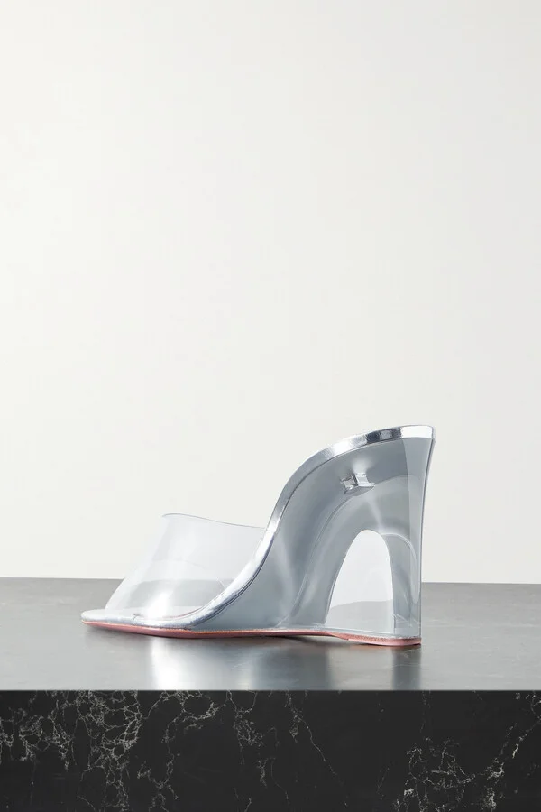 Amina Muaddi - Lupita Pvc Wedge Mules - Silver - Image 3