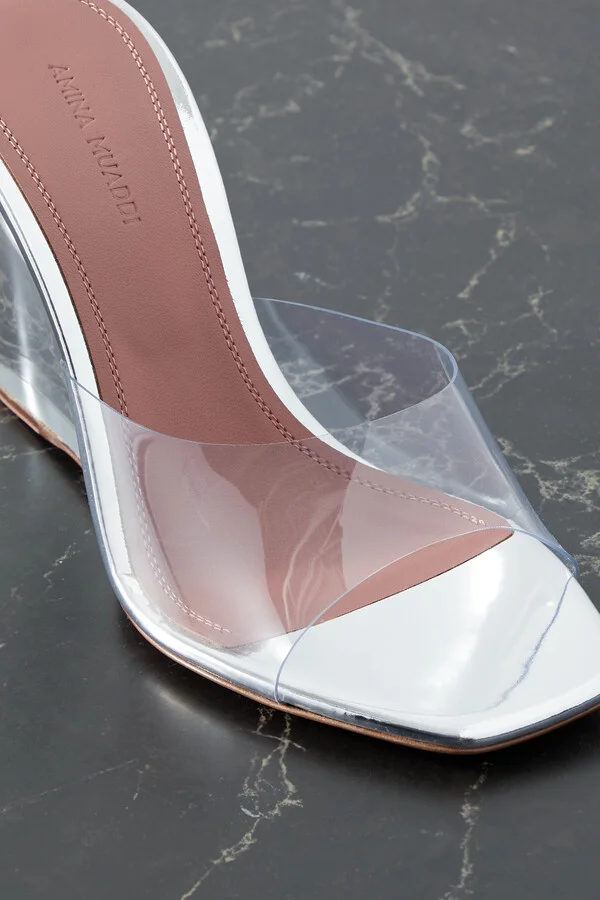 Amina Muaddi - Lupita Pvc Wedge Mules - Silver - Image 4