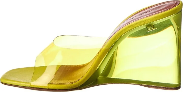 Amina Muaddi Lupita Vinyl & Leather Wedge Sandal - Image 2