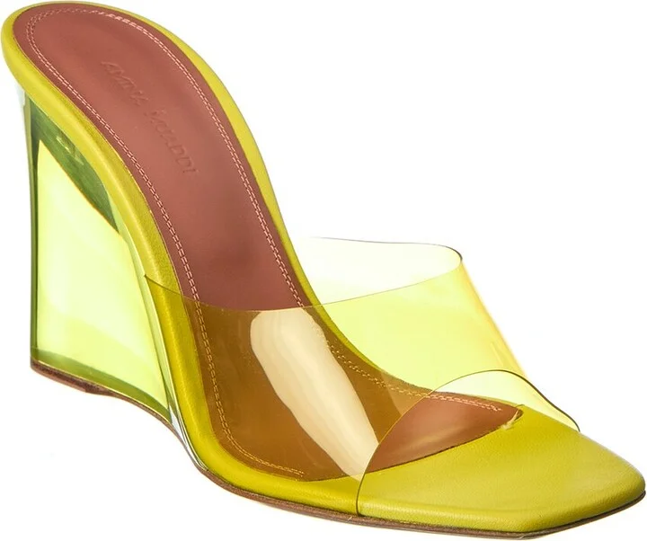 Amina Muaddi Lupita Vinyl & Leather Wedge Sandal