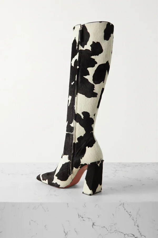 Amina Muaddi - Marine Cow-print Pony Hair Knee Boots - Multi - Image 3