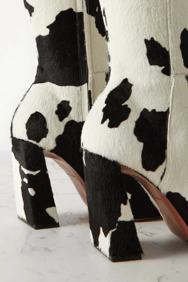 Amina Muaddi - Marine Cow-print Pony Hair Knee Boots - Multi - Image 4