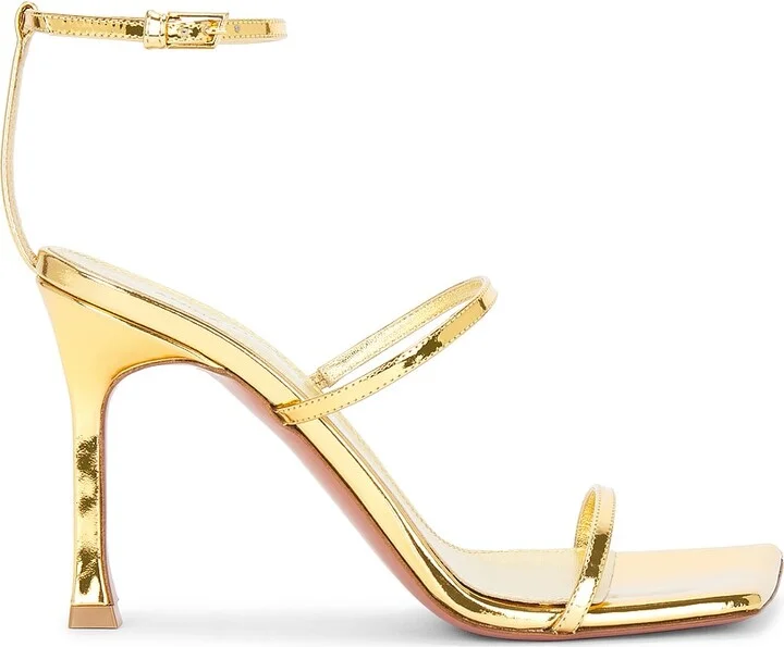 AMINA MUADDI Maya 95 Mirror Sandal in Metallic Gold