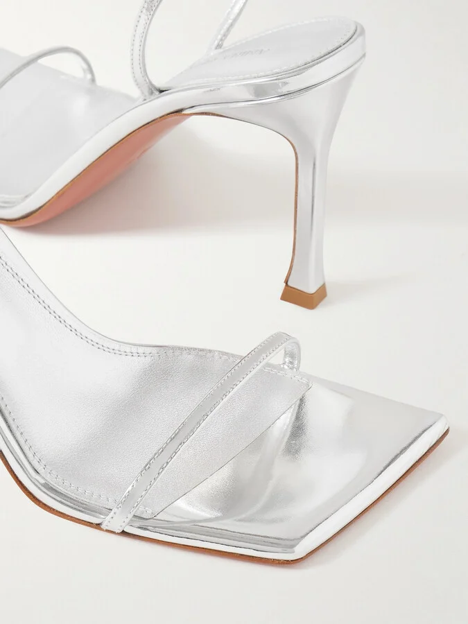 Amina Muaddi - Maya Mirrored-leather Sandals - Silver - Image 4