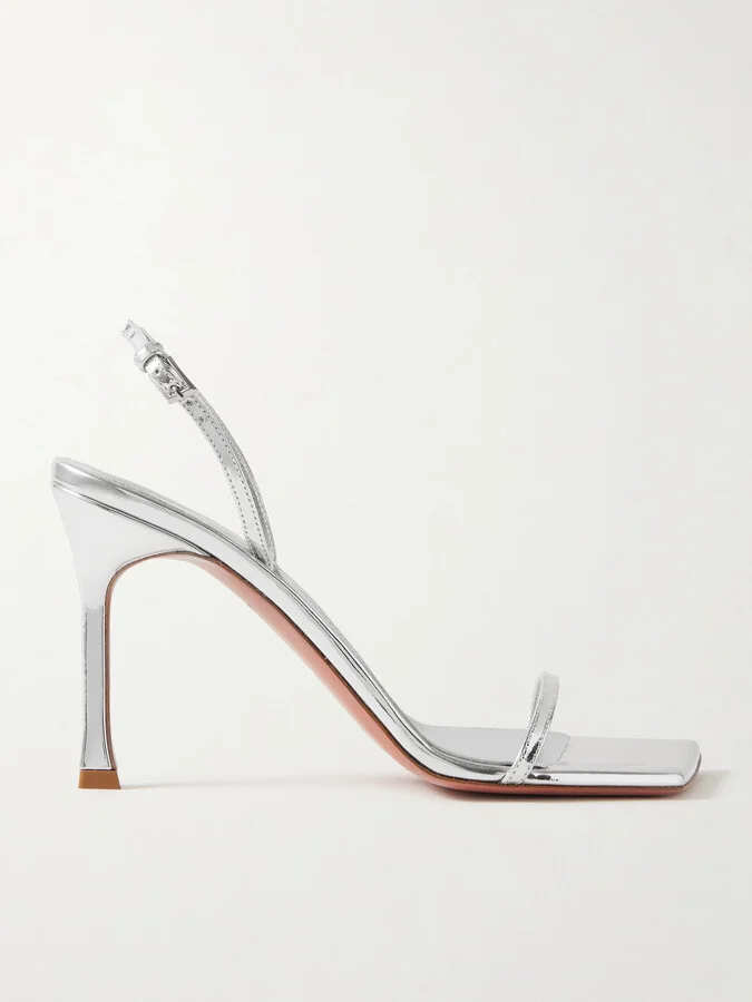 Amina Muaddi - Maya Mirrored-leather Sandals - Silver