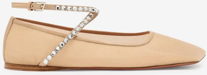 Amina Muaddi Mesh Crystal Ballerinas