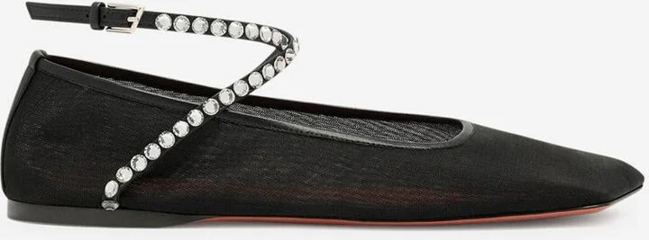 Amina Muaddi Mesh Crystal Ballerinas