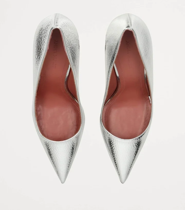 Amina Muaddi Metallic Leather Ami Pumps 95 - Image 3