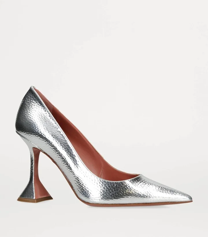 Amina Muaddi Metallic Leather Ami Pumps 95 - Image 6
