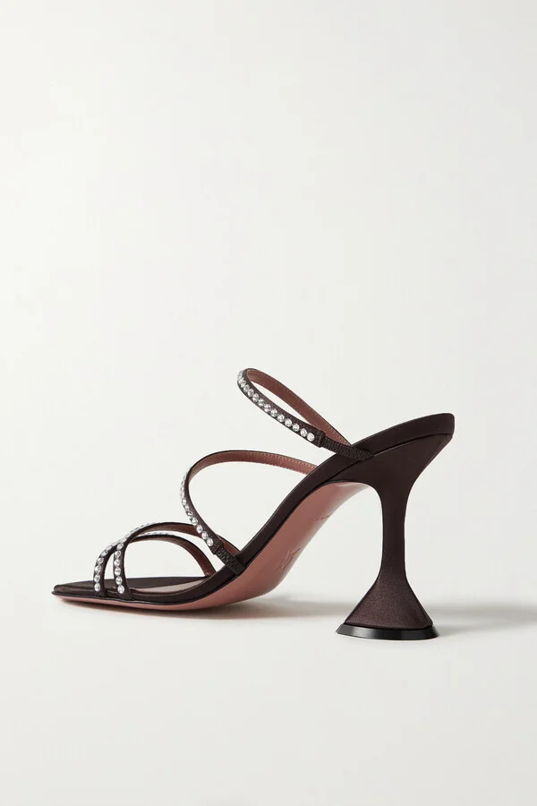 Amina Muaddi - Naima Crystal-embellished Satin Mules - Brown - Image 3