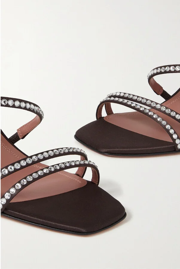 Amina Muaddi - Naima Crystal-embellished Satin Mules - Brown - Image 4