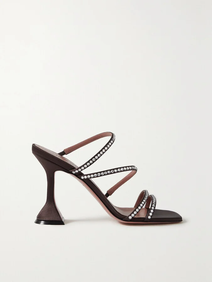 Amina Muaddi - Naima Crystal-embellished Satin Mules - Brown