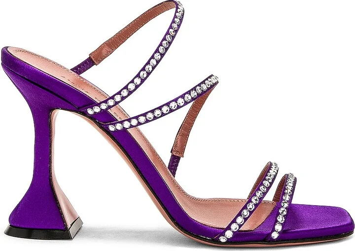 AMINA MUADDI Naima Crystal Satin Mule in Purple