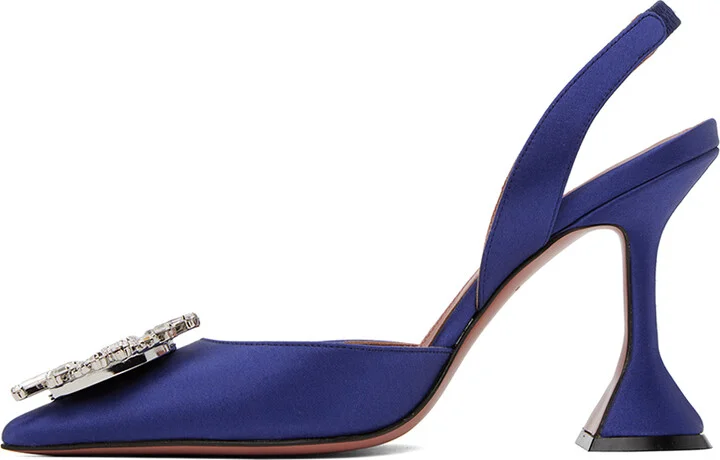 Amina Muaddi Navy Begum Sling 95 Heels - Image 3