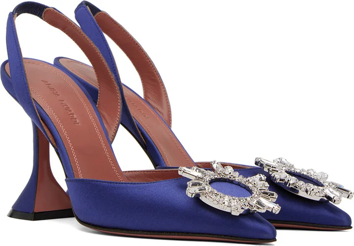 Amina Muaddi Navy Begum Sling 95 Heels - Image 4