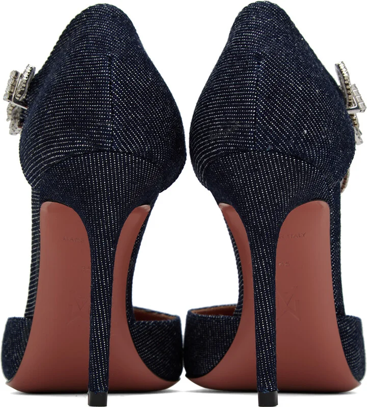 Amina Muaddi Navy Ursina Pump Heels - Image 2