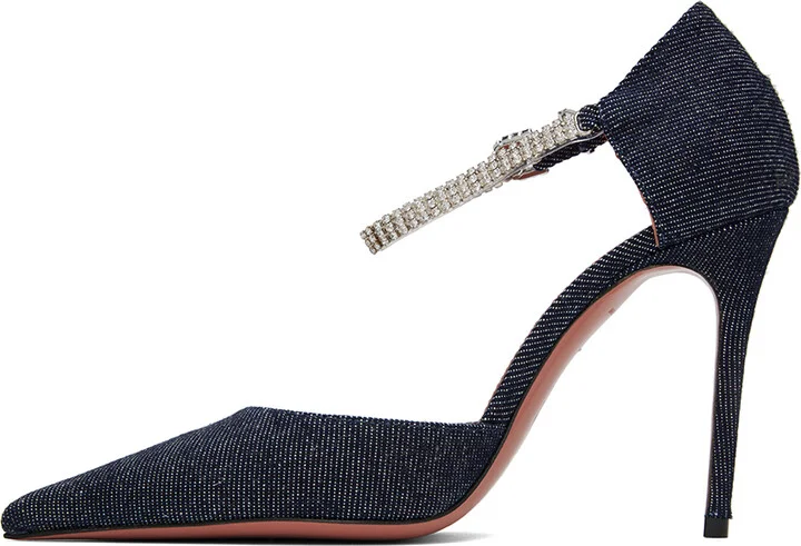 Amina Muaddi Navy Ursina Pump Heels - Image 3
