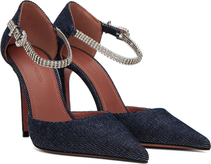 Amina Muaddi Navy Ursina Pump Heels - Image 4