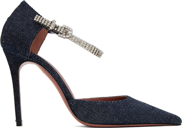 Amina Muaddi Navy Ursina Pump Heels
