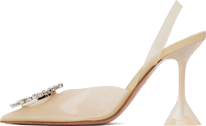Amina Muaddi Off-White Begum Glass Sling 70 Heels - Image 3