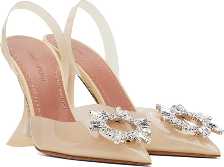 Amina Muaddi Off-White Begum Glass Sling 70 Heels - Image 4