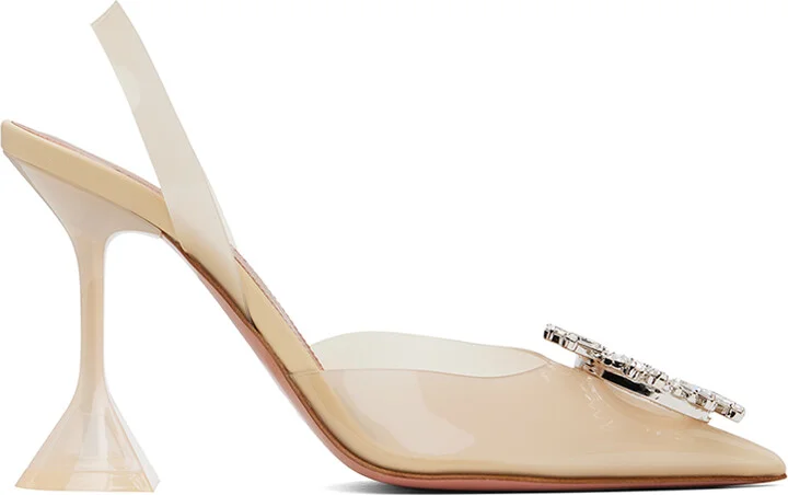 Amina Muaddi Off-White Begum Glass Sling 70 Heels