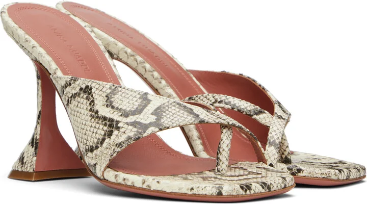 Amina Muaddi Off-White & Black Shiona Slipper Heeled Sandals - Image 4