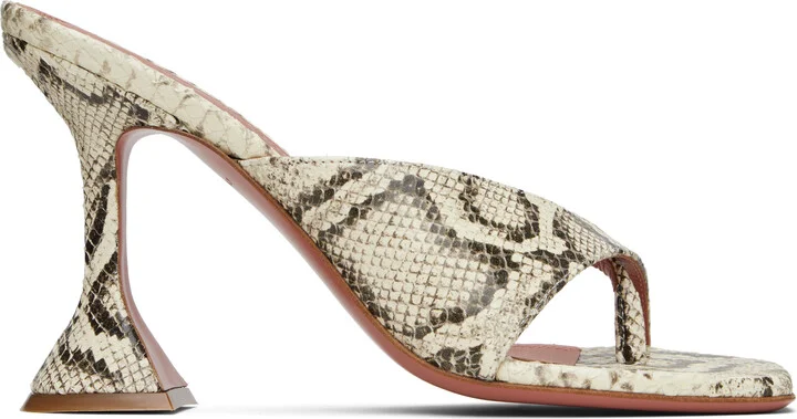 Amina Muaddi Off-White & Black Shiona Slipper Heeled Sandals